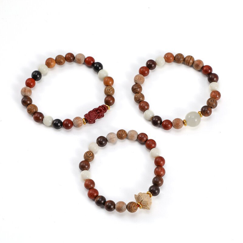 檀木多宝珠手串女新中式民族风百搭串珠手链复古禅意念珠手饰批发详情8