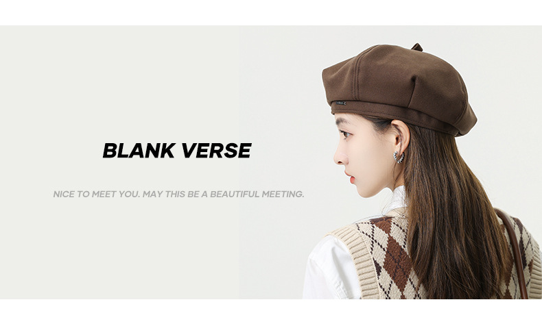 韩版秋冬毛呢金属标贝雷帽子女八角帽大头围显脸小时尚文艺画家帽详情3