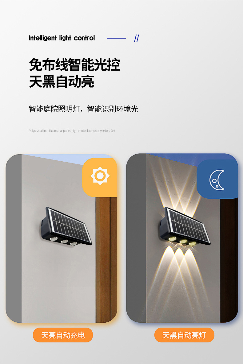 跨境新款壁灯上下发光户外庭院景观别墅家用装饰氛围太阳能洗墙灯详情3