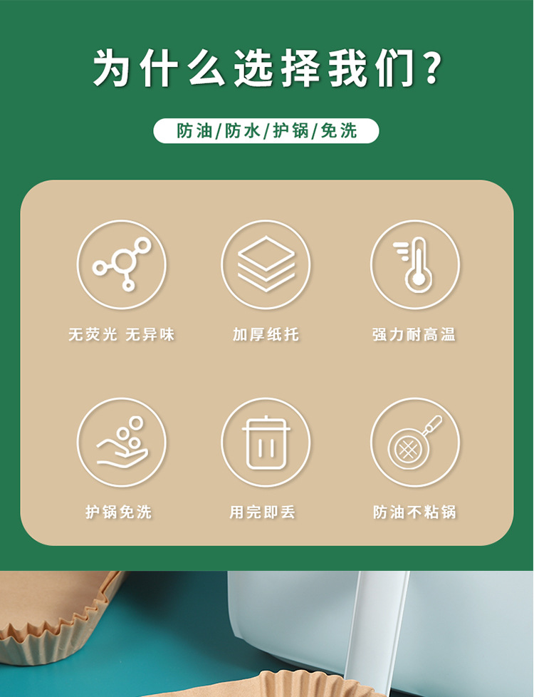 方形空气炸锅专用纸加厚食品级硅油纸烤箱烧烤空气炸锅纸盘隔油纸详情9
