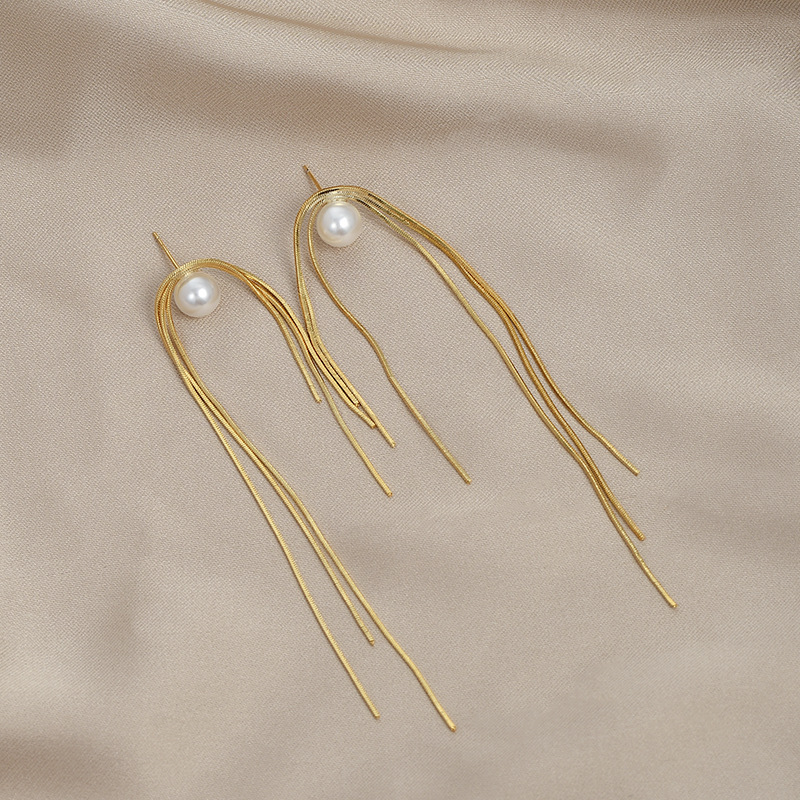 925银针韩版时尚气质耳环女小众设计感珍珠流苏耳饰ins风长款耳钉详情4