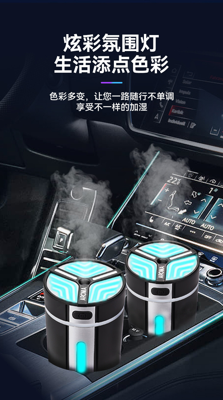 2024新款智能启停车载香薰机车用七彩氛围灯 车载加湿器详情7