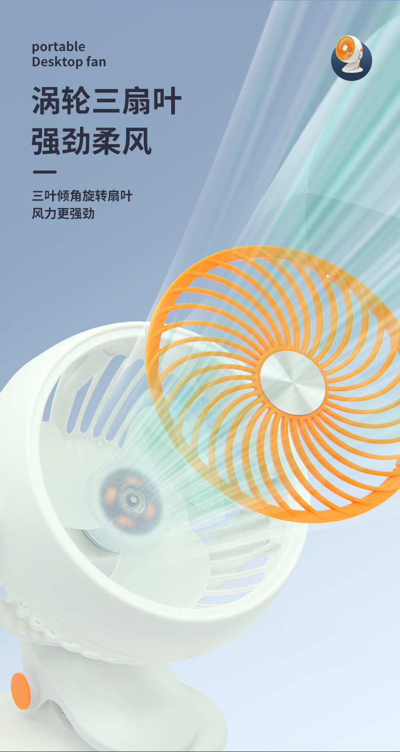 Cross-border USB clip fan, desktop fan, dormitory and office dual-purpose plug and charge desktop clip fan, air circulation fan pic 4