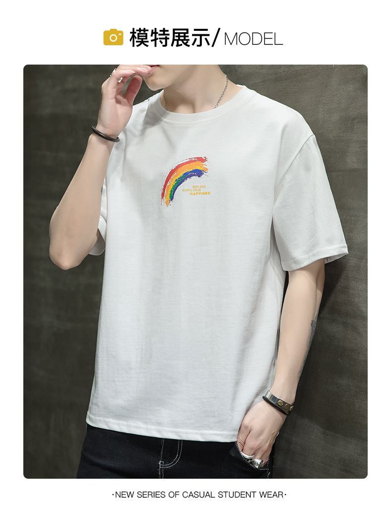 Short-sleeved T-shirt for men, Korean style, summer loose cotton T-shirt, cross-border new style, student bottom layer, half-sleeved shirt pic 88