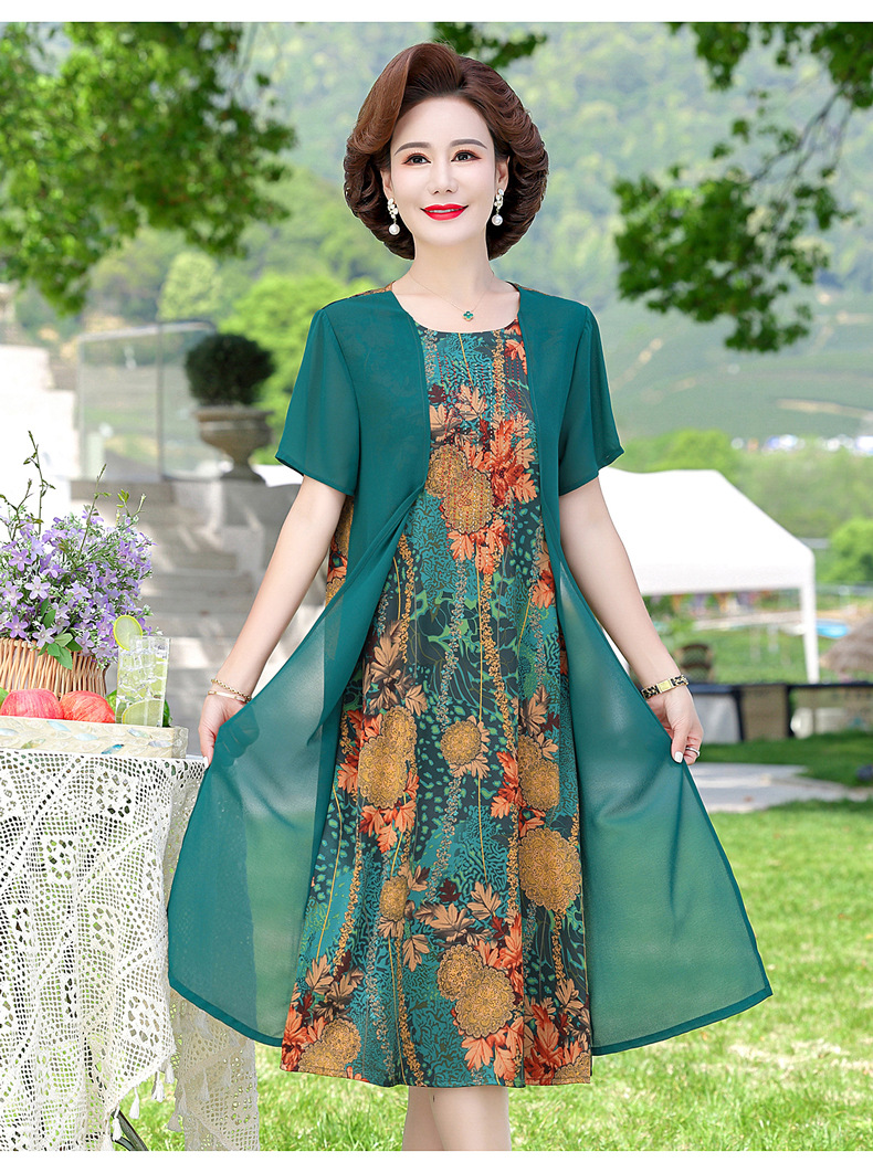 A stylish and elegant spring and autumn dress for middle-aged mothers, a long dress for women aged 40 to 50, a dress for middle-aged and elderly women pic 51
