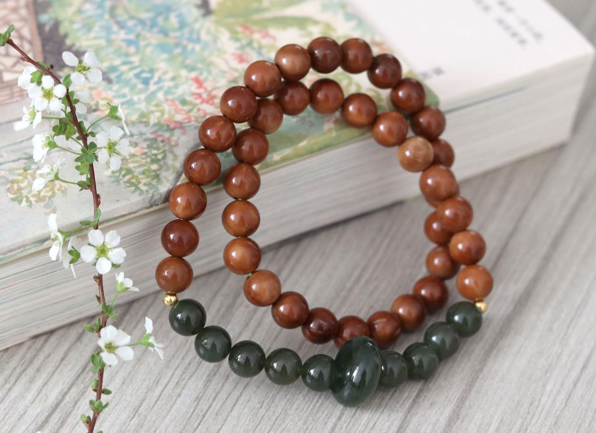 天然精品库克菩提气质手串和田玉跑环双圈文艺手持国风情侣款手链详情14