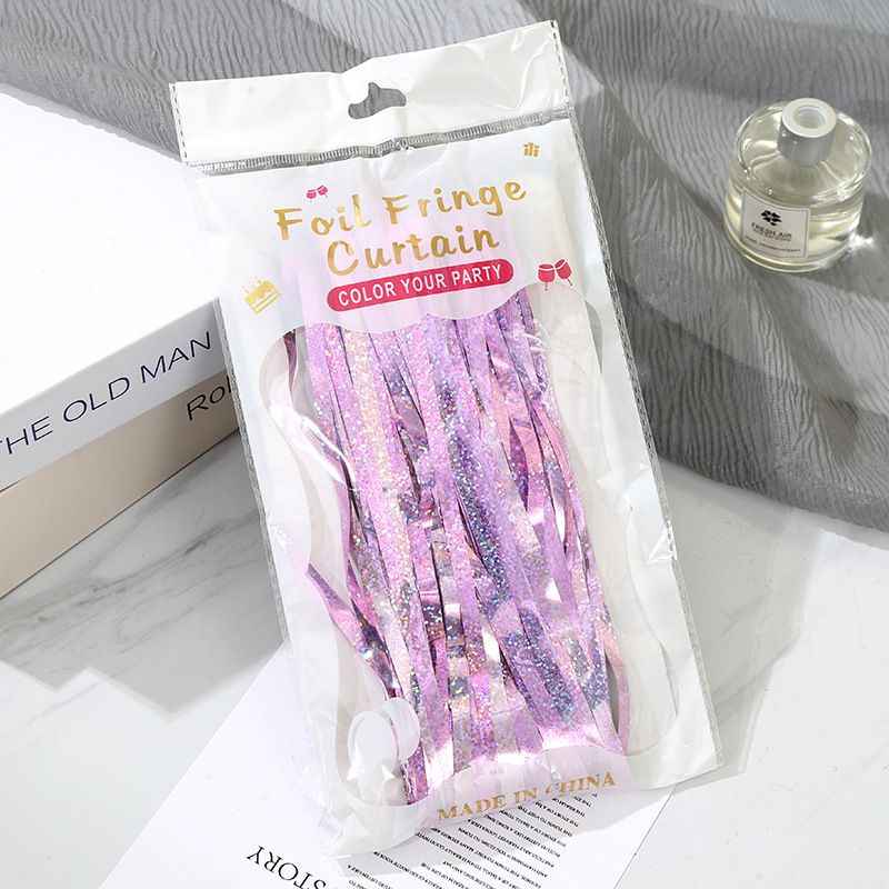 1*2M炫彩高亮镭射雨丝帘儿童节舞台装饰道具生日装饰反光流苏门帘详情11