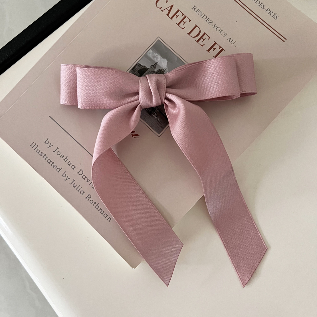 Solid-color satin bow hair clip, new popular back head spring clip, girlish top clip, ribbon hair clip headwear pic 8