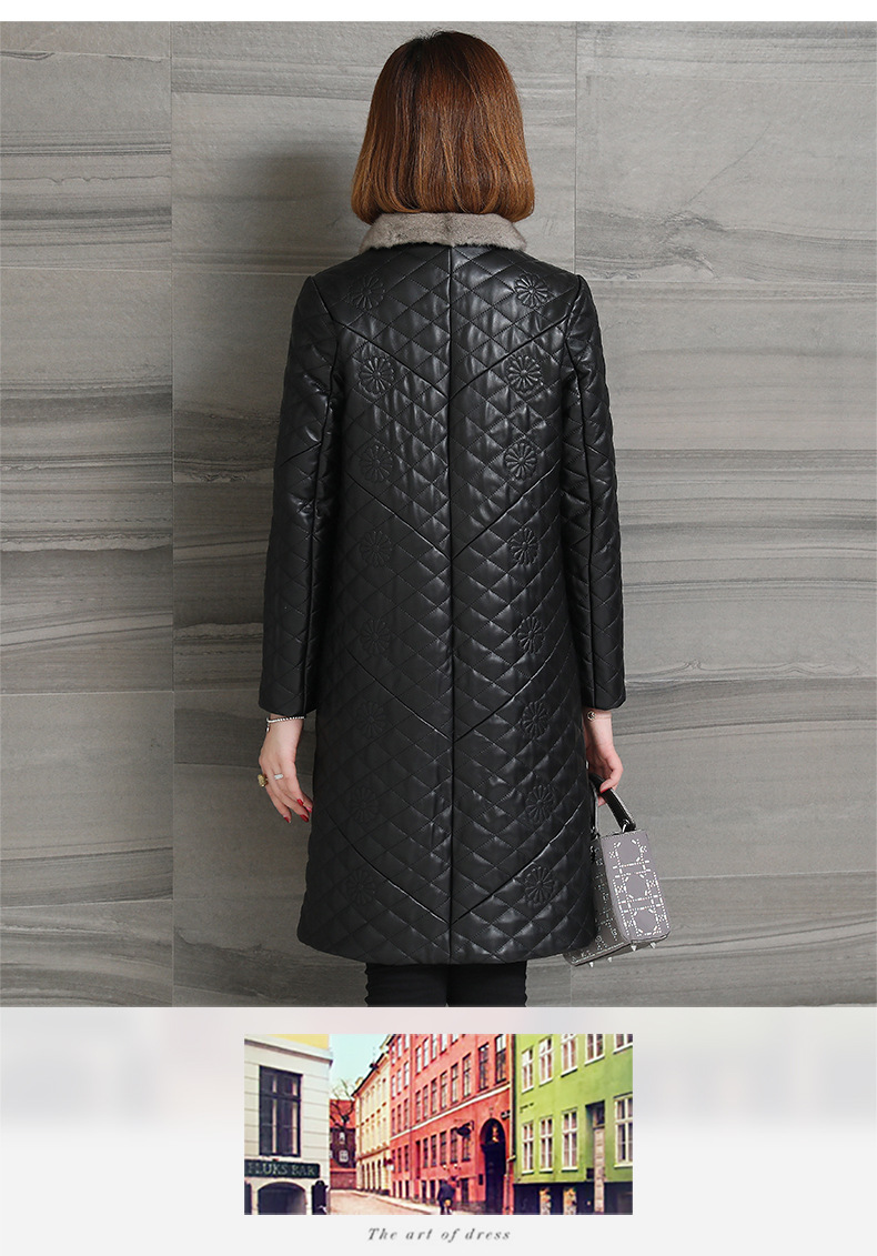 Autumn and winter genuine leather jacket for women, long mink collar sheepskin jacket with cotton, Korean-style coat pic 13