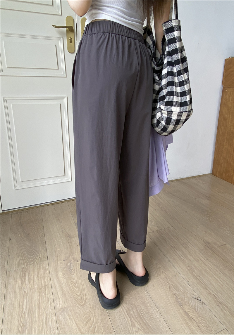 日系休闲裤子女夏薄款高腰显瘦遮肉阔腿直筒哈伦裤女速干裤九分裤详情12