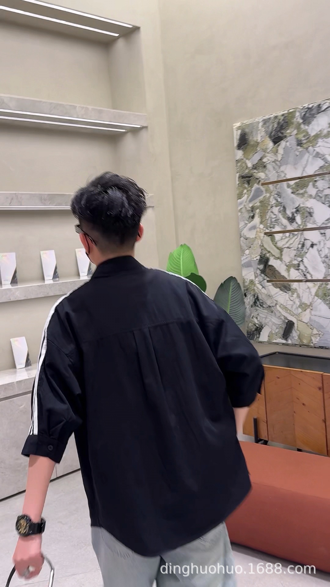 衬衫男士夏季潮流五分袖衬衣男装帅气短袖上衣服薄款七分中袖寸衫详情13