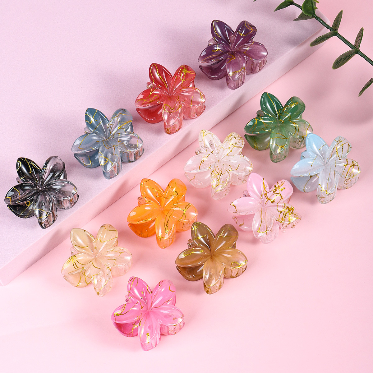 跨境新款拉丝鎏金鸡蛋花抓夹小号紫荆花编发碎发夹高级感金丝发饰详情14