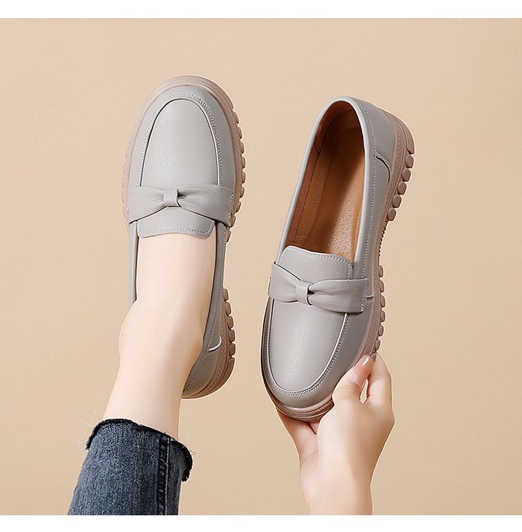 真皮平底浅口乐福鞋一脚蹬豆豆鞋软底中年妈妈鞋轻便牛筋底女单鞋详情17