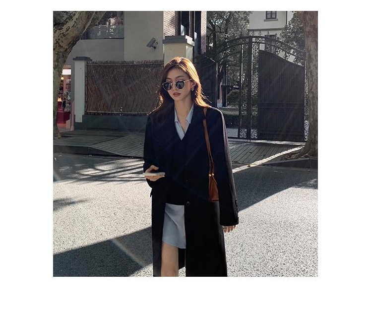 黑色中长款西装领风衣外套女2022年秋冬新款韩版休闲气质过膝大衣详情14
