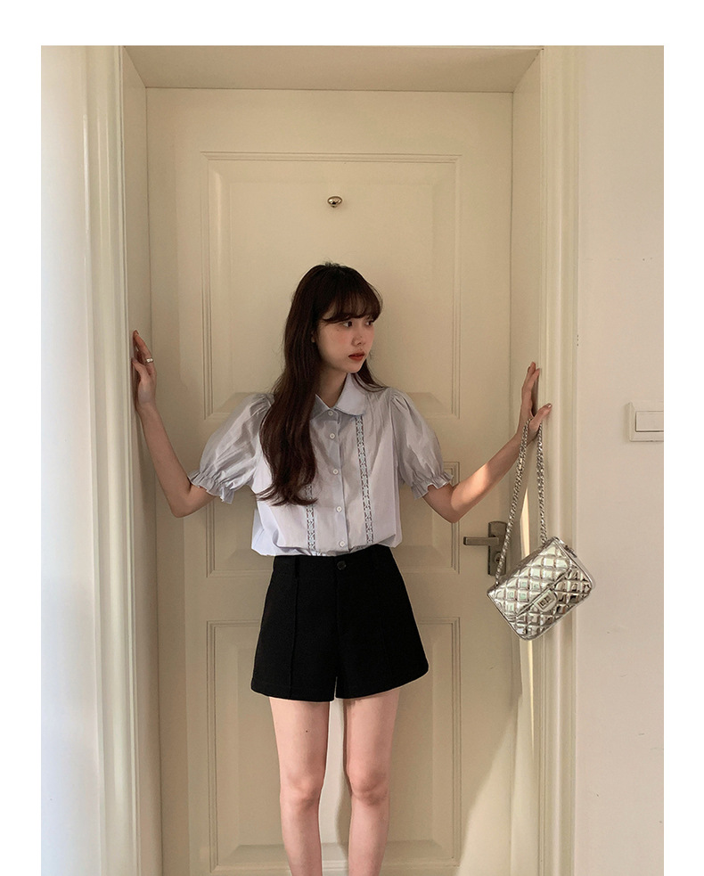 【歌铭】法式复古蕾丝娃娃领减龄衬衫女装夏季新款短袖开衫Y1417F详情18