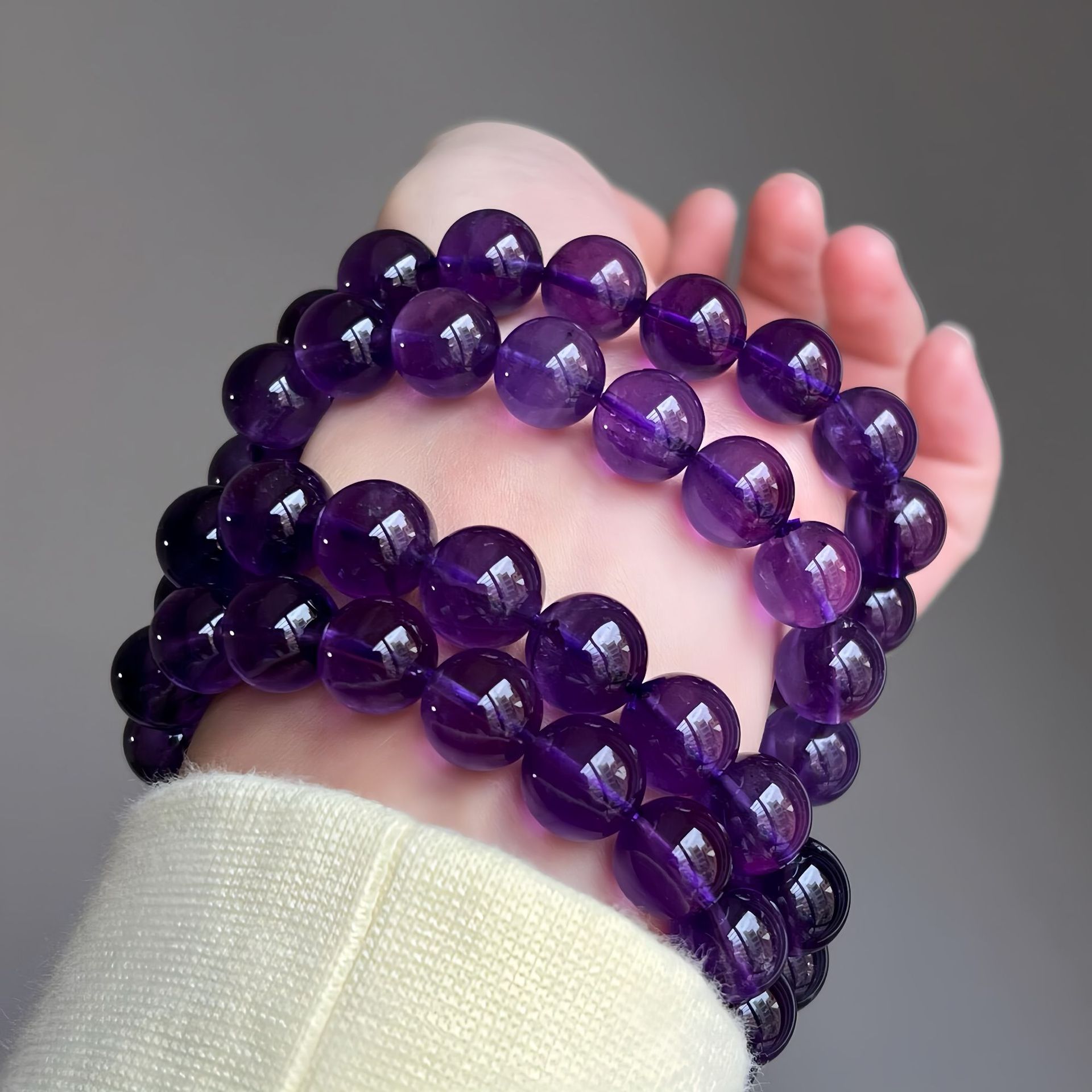 实物图特级帝王紫透体天然紫水晶手串乌拉圭冰种紫水晶手链少女款详情5