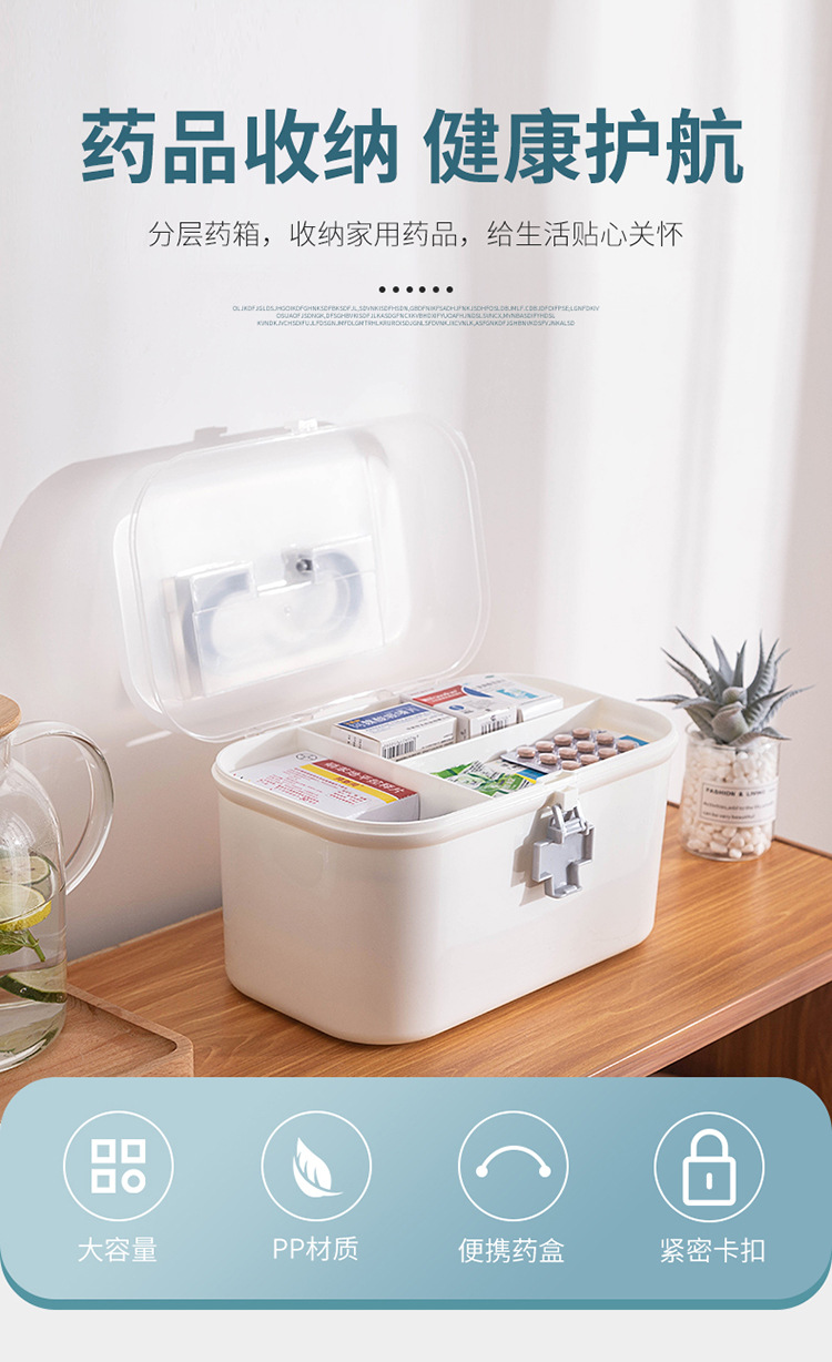 Household dust-proof large-capacity medicine box, emergency care medicine storage box, family portable multi-layer plastic medicine box pic 3