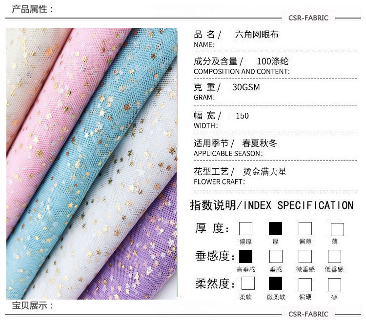 36A hexagonal star mesh fabric, starry sky fabric, stage costume fabric, diy handmade headwear accessories, hair flowers, props pic 1