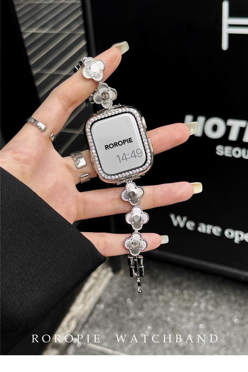 适用苹果apple watch表带Ultra2金属四叶草贝母iwtch小众s9手表链详情10