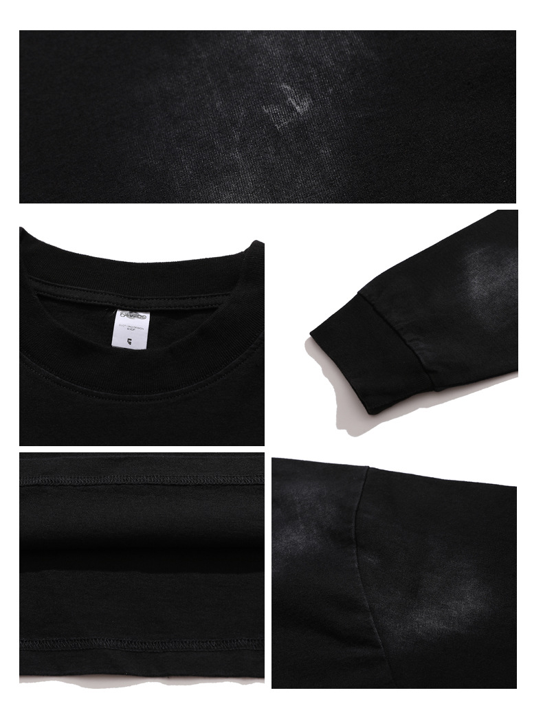 LawFoo国潮牌美式情侣洗水做旧不规则漆块长袖T恤男街头复古宽松详情14