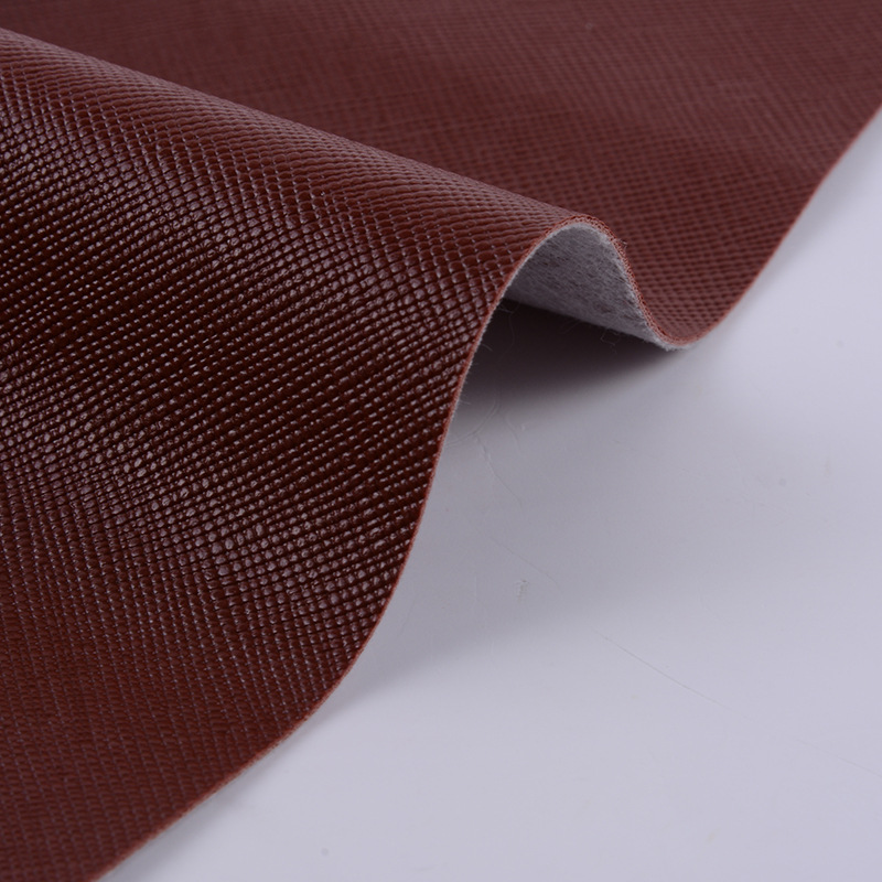 Hot-selling spunlace bottom hard cross-patterned PVC luggage artificial leather decorative leather fabric pic 5