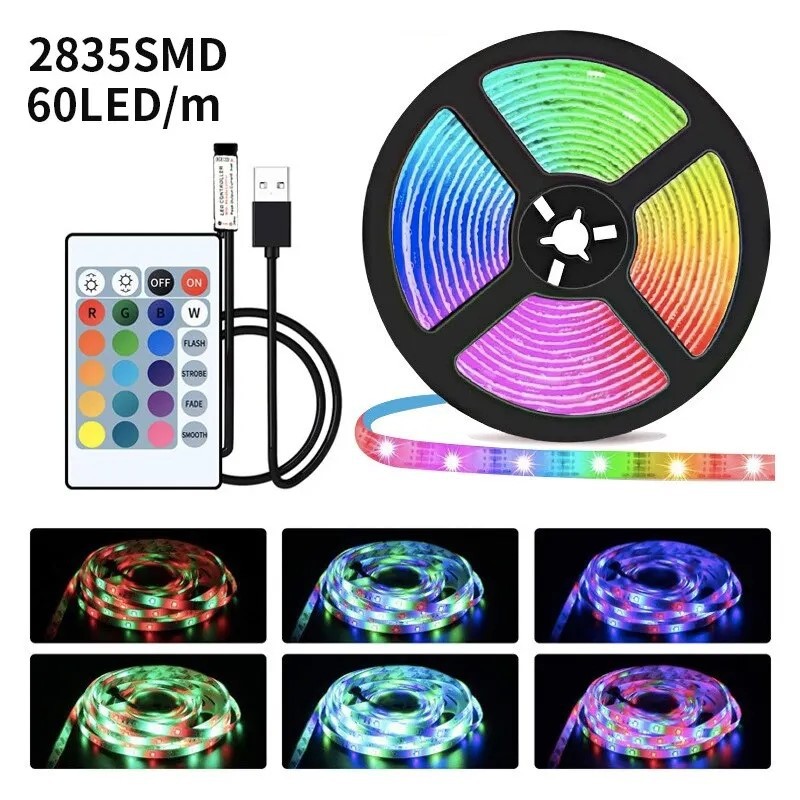 跨境专供5050RGB灯带5v低压led灯带led条自粘USB电视背景氛围灯条详情5