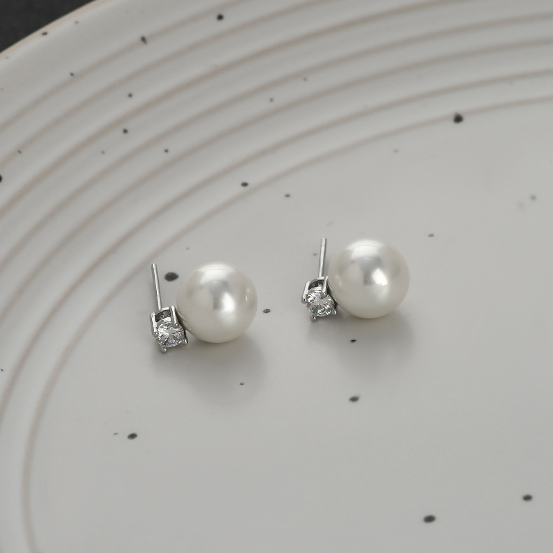 高级感简约浅灰色玻璃珍珠微镶锆石S925银针百搭耳钉气质耳饰耳环详情14