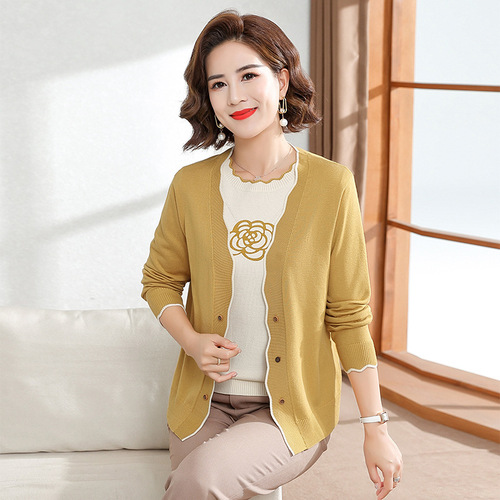 洋气妈妈装夏季短袖翻领T恤中老年人夏装宽松大码时尚印花小衫薄详情11