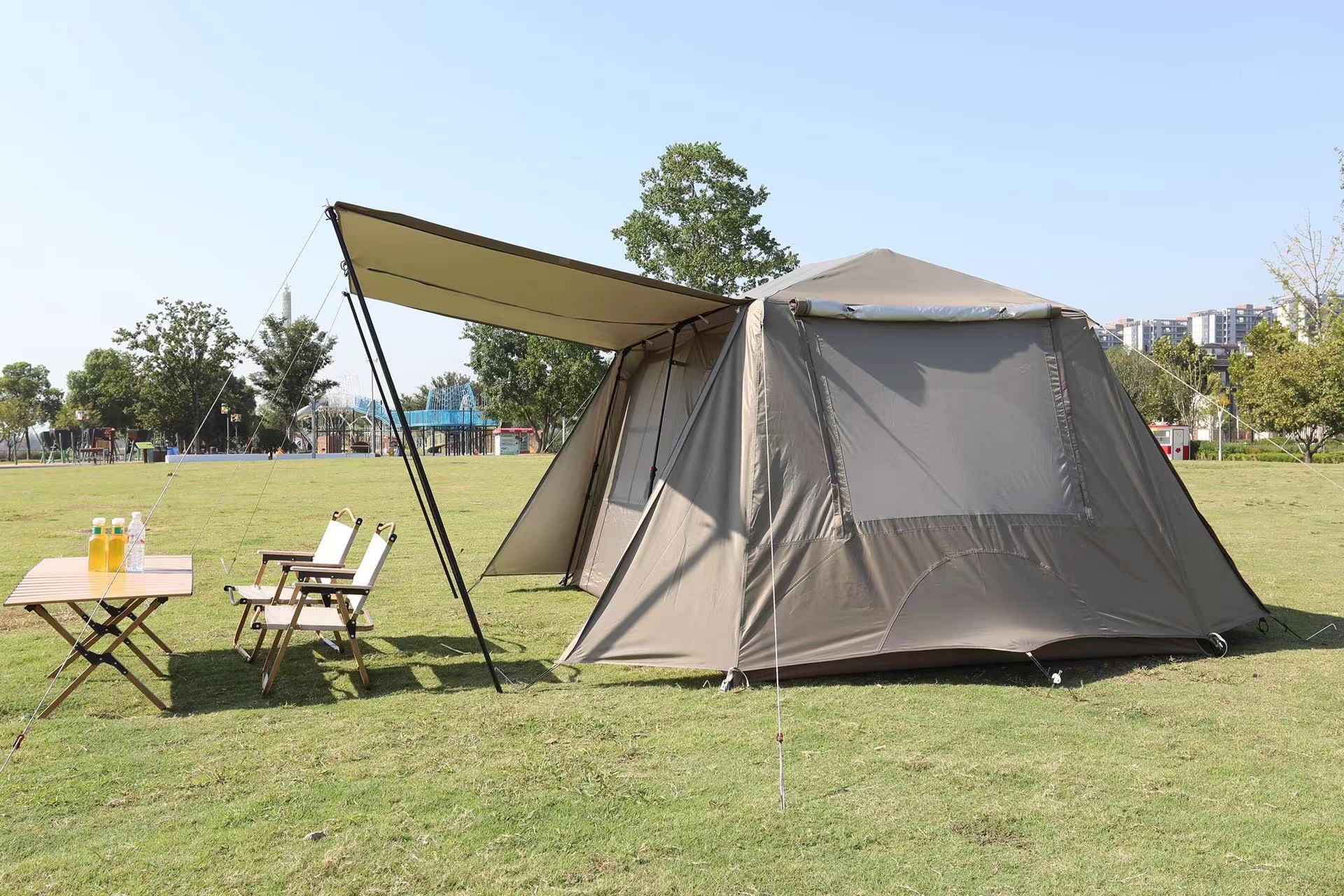 Outdoor camping and barbecue ridge tent, two-bedroom, one-living-room moisture-proof automatic tent, mountain climbing and camping, family play tent pic 2