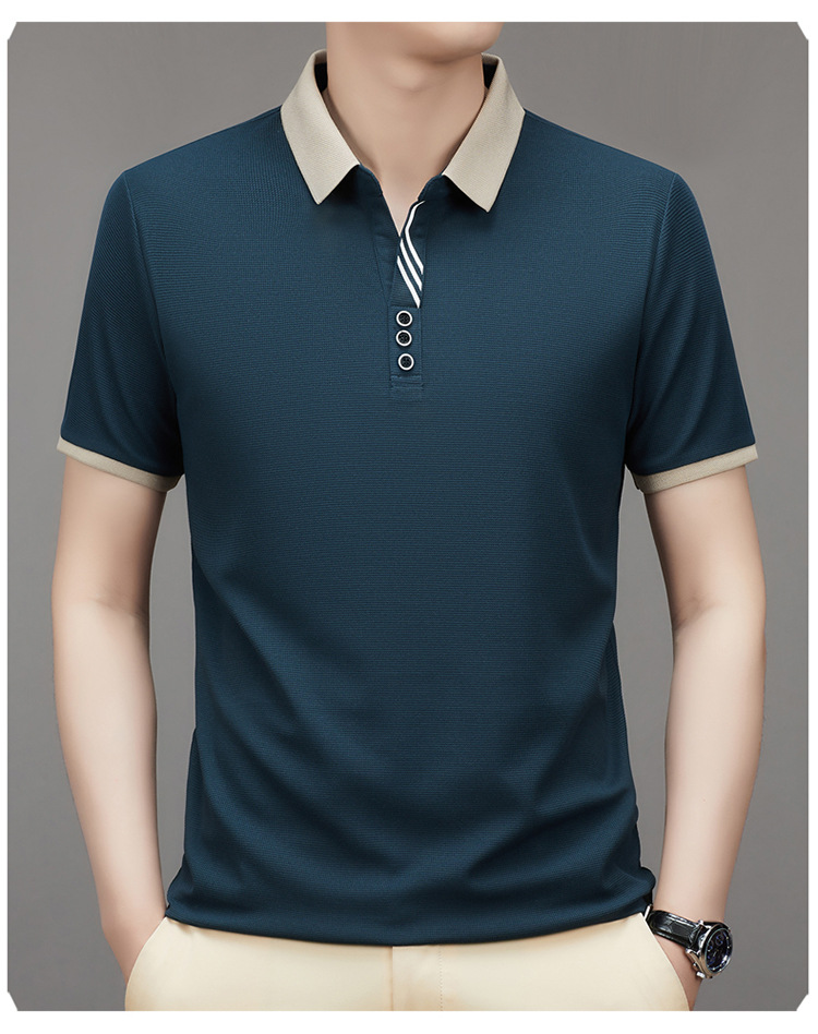 polo衫短袖男装2023夏季华夫格撞色男士时尚休闲T恤上衣一件代发详情24