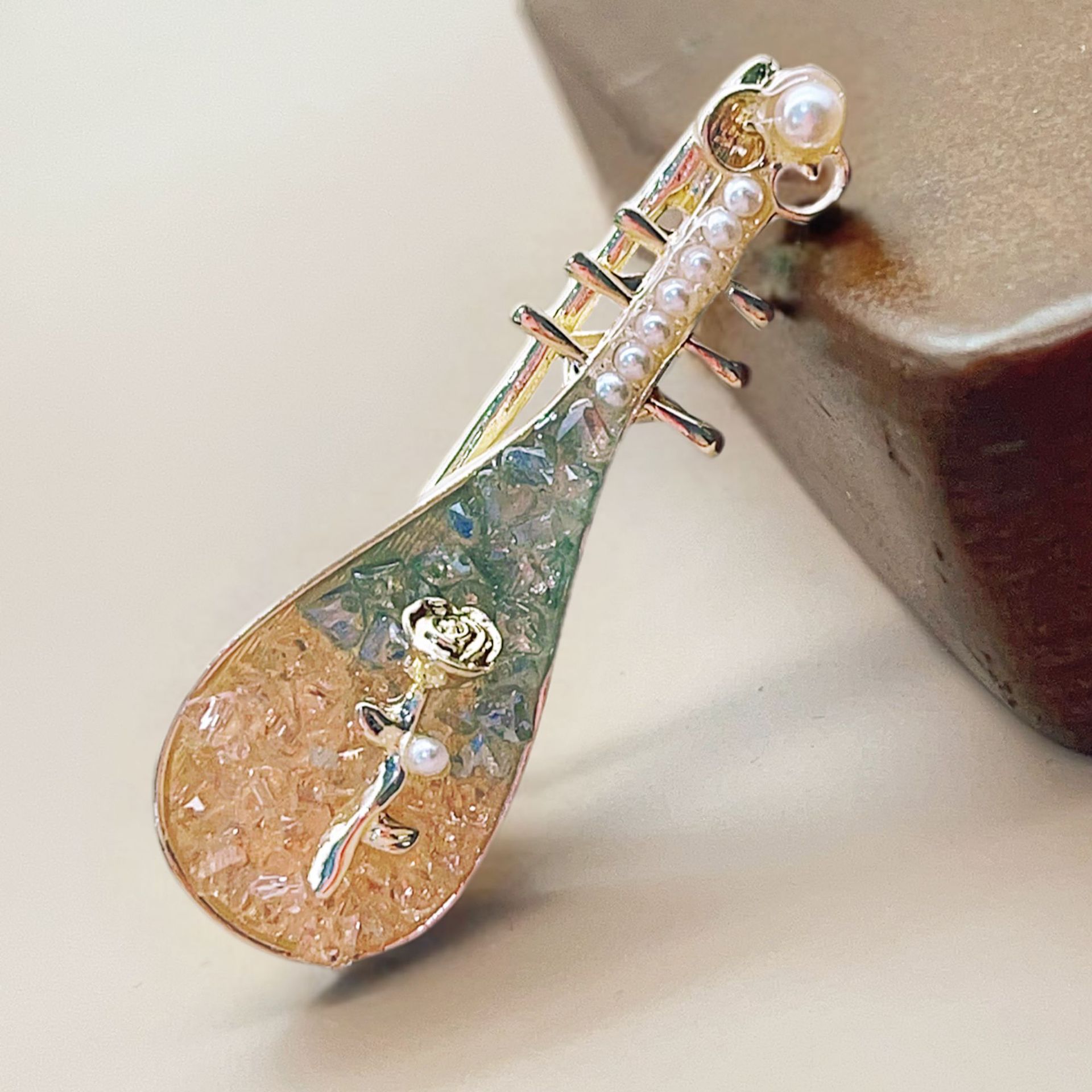 国风玫瑰花琵琶发夹高级感小众侧边夹夹子古风发卡复古头饰发饰女详情4