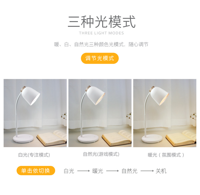 Modern Nordic folding USB charging LED table lamp, eye-protecting and learning three-tone light intelligent adjustment home bedside lamp pic 8