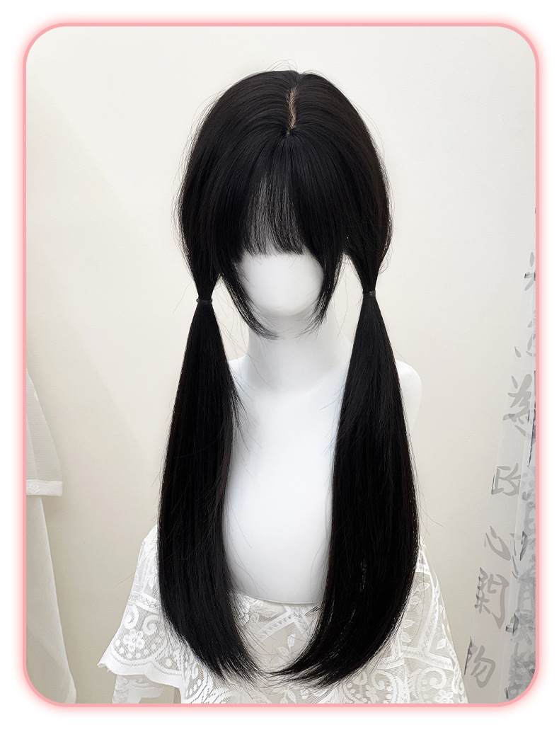Jiyou wig, Fujiang Hairnet, black and brown long female hair, straight hair, layered atmosphere, top hair piece to cover white hair pic 12