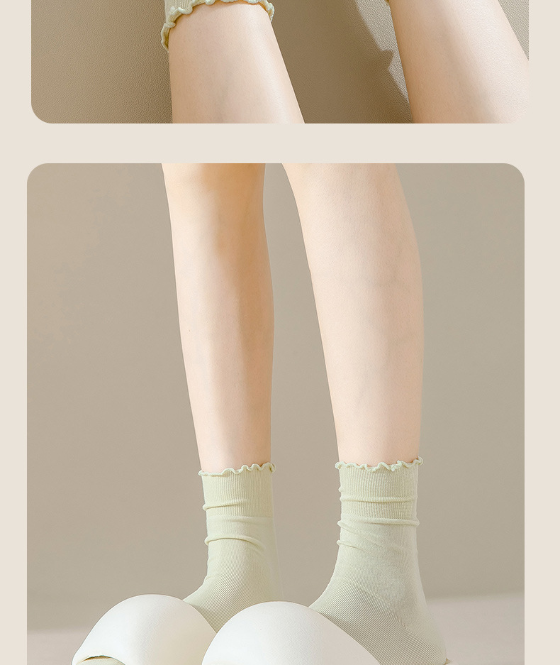 袜子女夏季中筒纯棉防臭花边透气堆堆袜配小皮鞋女士无骨白色棉袜详情27