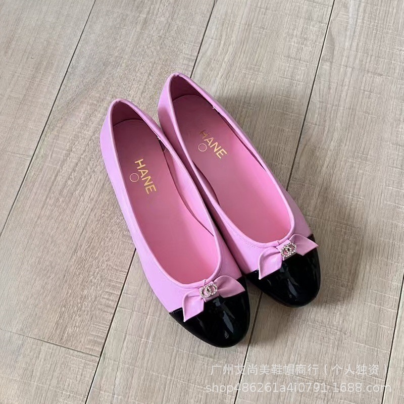 小香风蝴蝶结芭蕾舞鞋2024年新款低跟真皮拼色浅口圆头气质单鞋女详情8