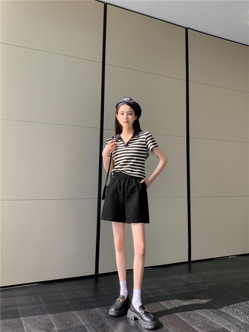 松紧高腰阔腿裤春夏日系百搭宽松显瘦休闲卡其色水洗棉短裤女夏季详情10