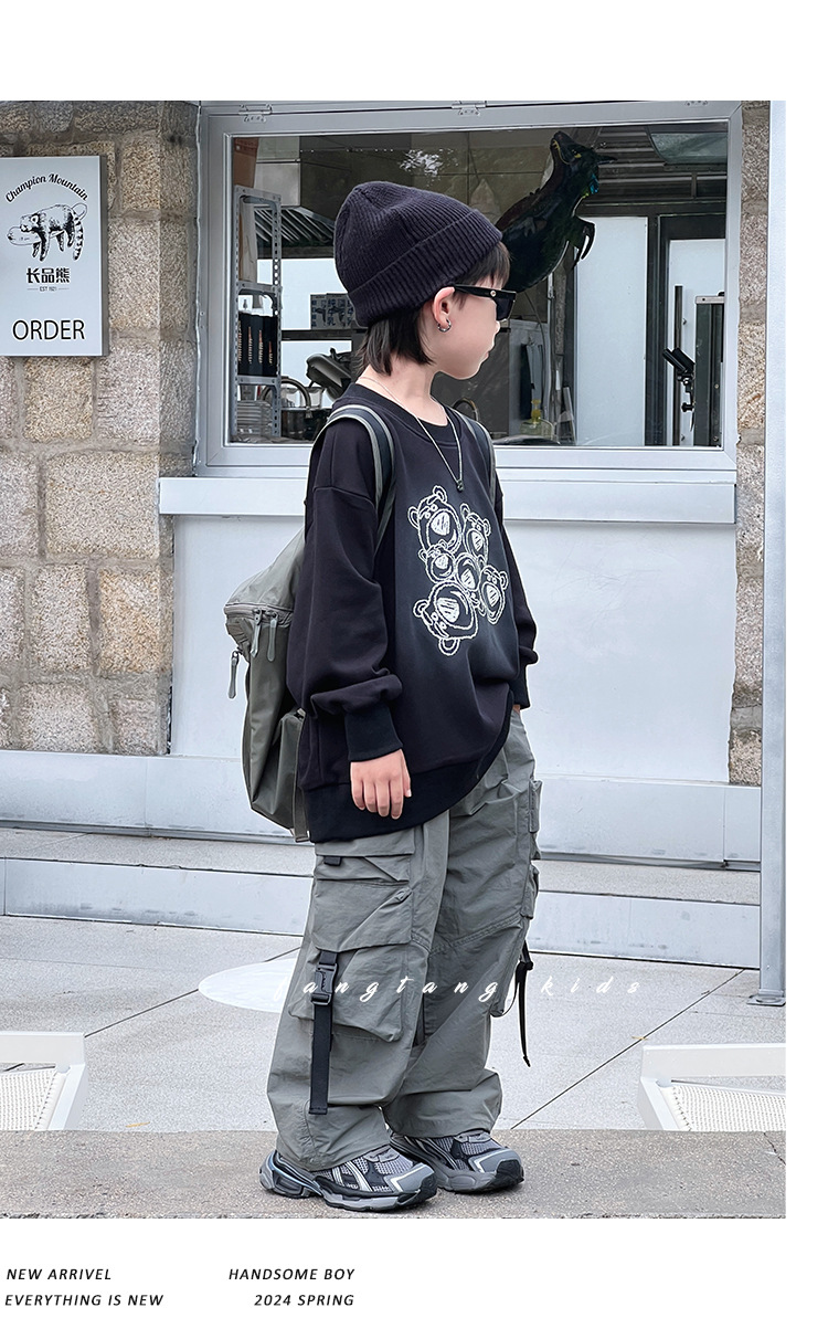 Michael Xi Children's Clothing Boys' Hoodie Autumn 2024 New Boys' Autumn Cool Children's top Round neck Spring and Autumn style pic 20