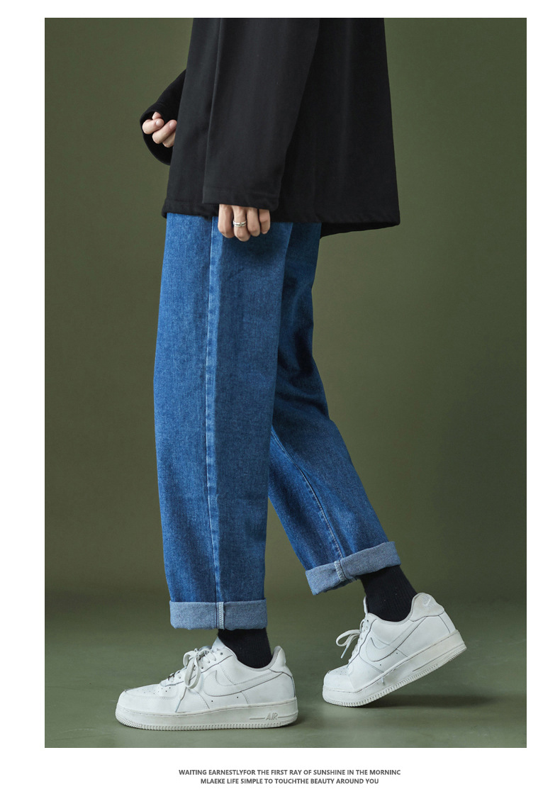 Wide-leg loose straight-leg jeans for summer 2022, versatile high street style for men, casual long pants for men, trendy bf style for men pic 13