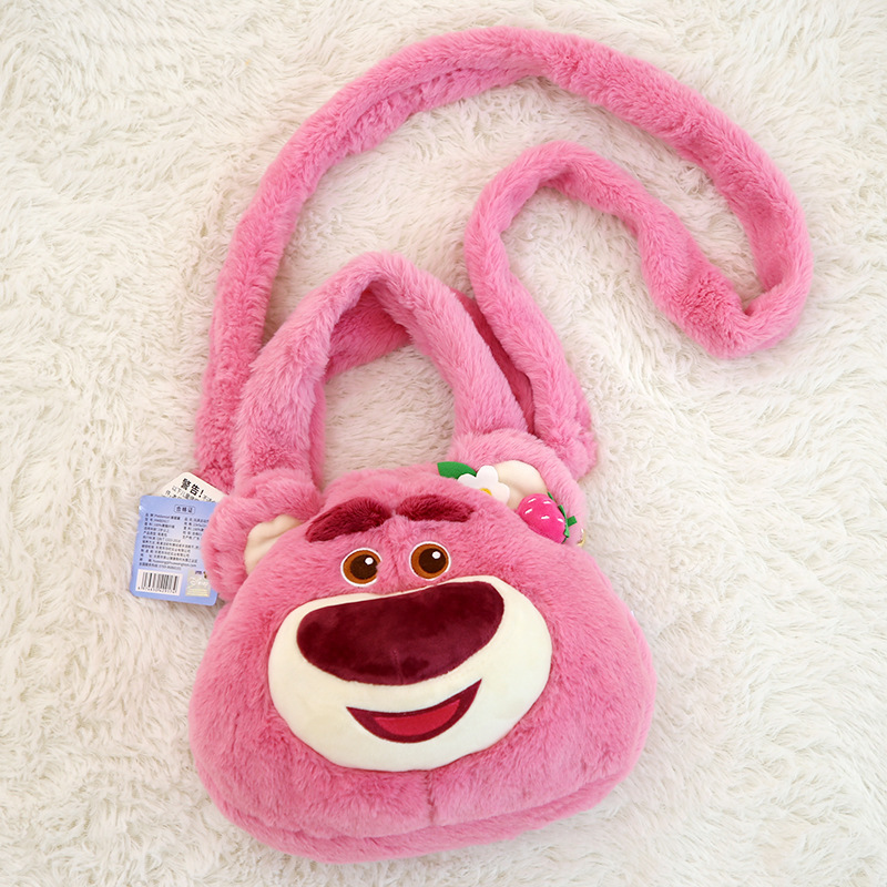 2022 nuevo strawberry bear toy story strawberry bear pack frambuesa ojos abiertos risa peluche crossbody bolso de mano doble uso pic 2