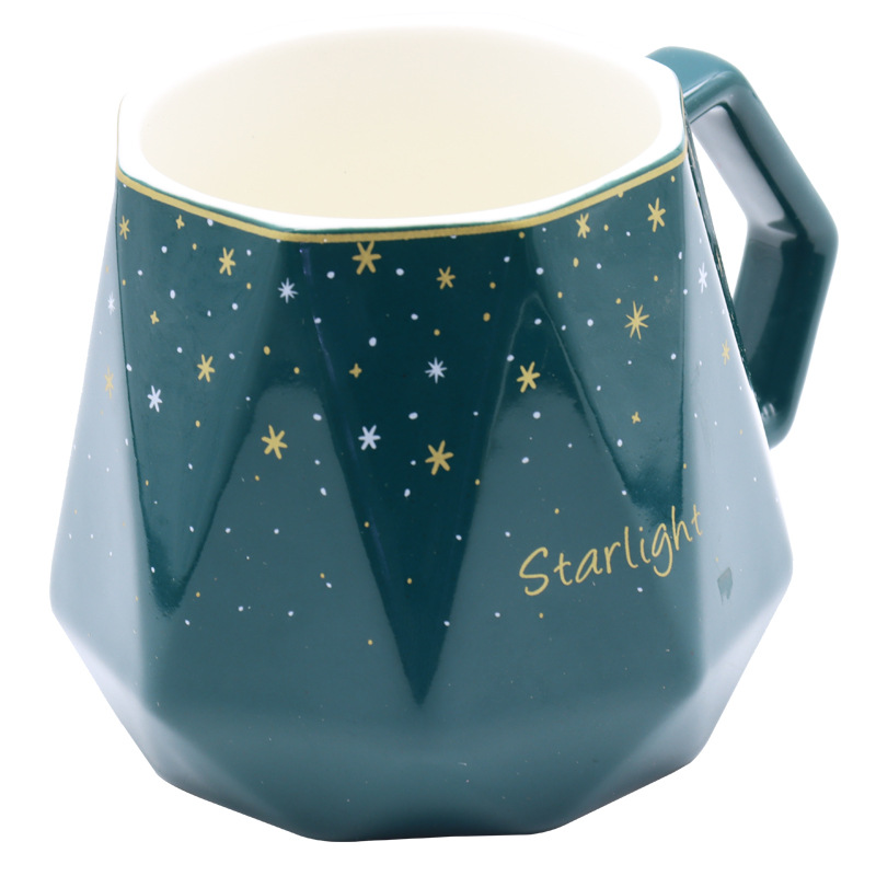 Hot-selling creative ceramic diamond starry sky cup mug, personalized handle with lid spoon set cup, Nordic ins style gold-plated large capacity breakfast cup, personal business gift cup, hand-held small gift box, guest logo available pic 9