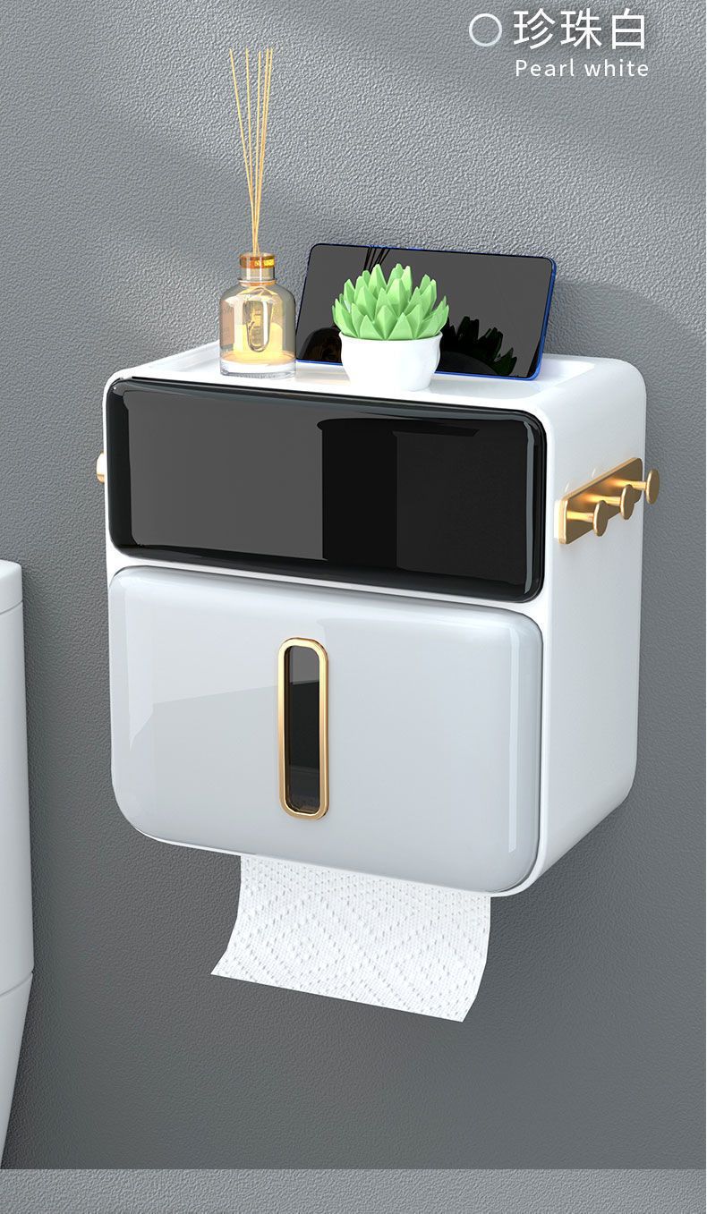 卫生间纸巾盒厕所放纸抽纸盒壁挂免打孔卷纸厕纸盒卫生间置物架详情13