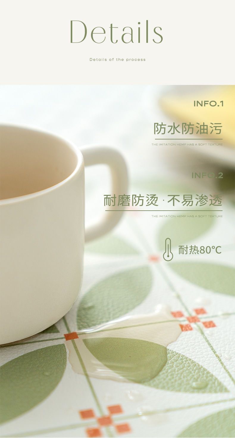 The rectangular, modern, light luxury, waterproof, oil-proof, simple and heat-insulating placemats and coasters in a fresh and green ins style pic 7