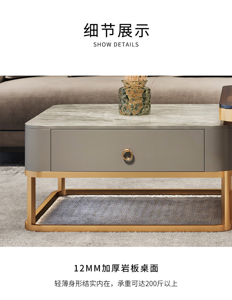 Light luxury and simple glass bright coffee table, square-sized combination, extendable coffee table, Italian-style small apartment rock plate tea table pic 22