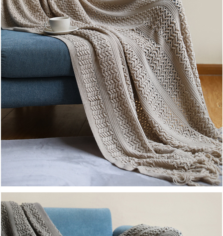 Nordic sofa blanket, cover blanket, knitted blanket, homestay hotel throw blanket, bed tail towel, hollowed-out blanket, bed tail blanket, lap blanket pic 31