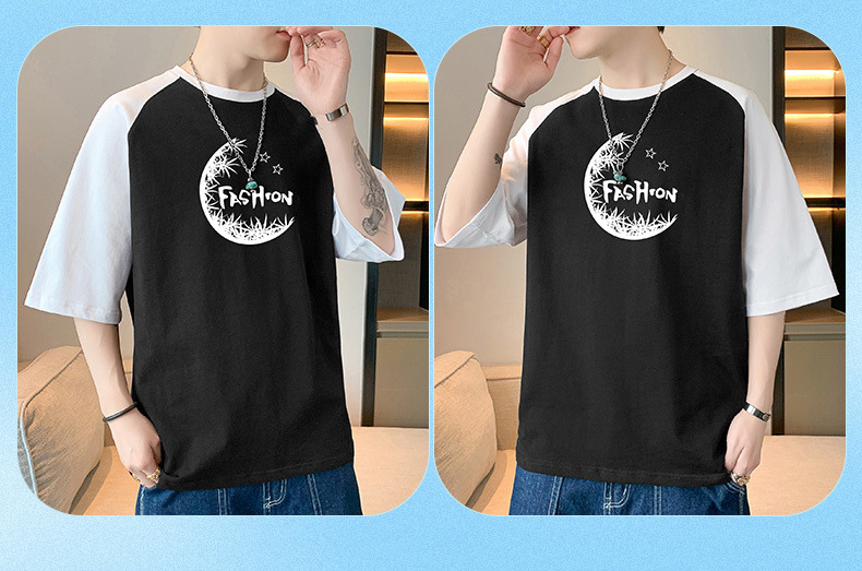 2023年新款棉短袖t恤男夏季潮流宽松服潮牌港风学生五分袖圆领T恤详情9