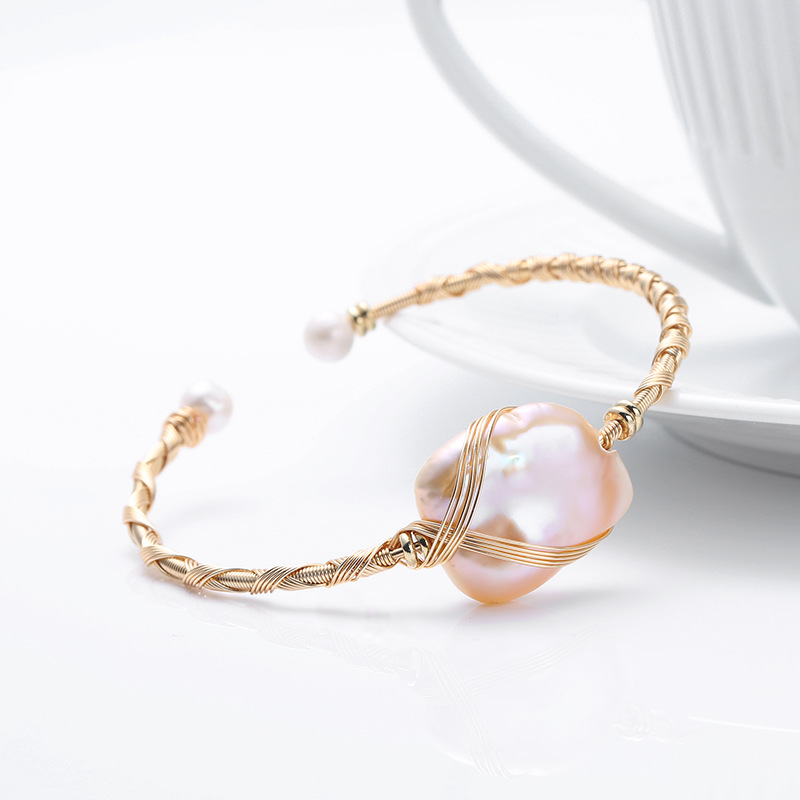 Natural freshwater pearl bracelet, 14K gold-plated, cross-wound, small square brand Baroque pearl bracelet for women pic 3