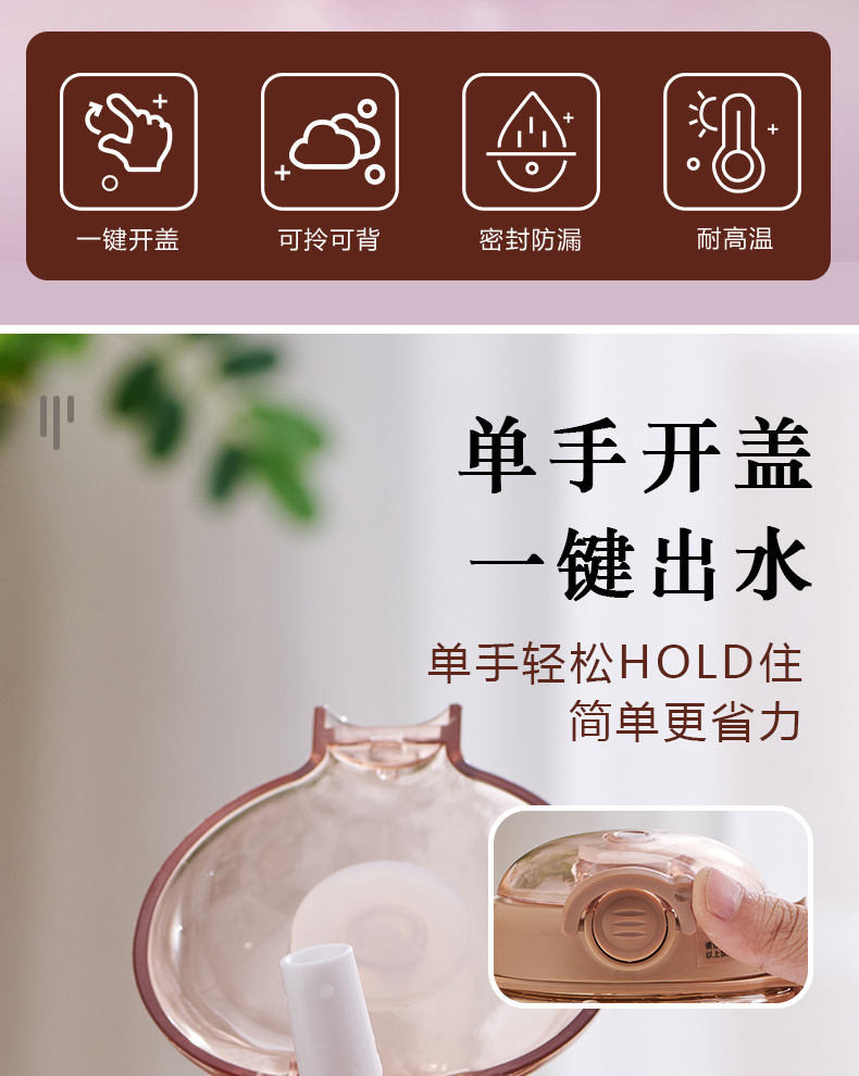 ins风网红可爱小熊杯夏季高颜值女孩吸管户外背带大容量批发水壶详情2