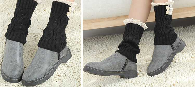 Korean knitted warm leg guards for autumn and winter, sweet solid color lace cutout leg covers, loose button ankle boot covers pic 37