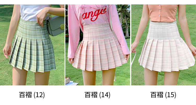 2021 New Korean-style high-waisted, slimming, versatile and anti-glare A-line checkered pleated skirt short skirt for women pic 11