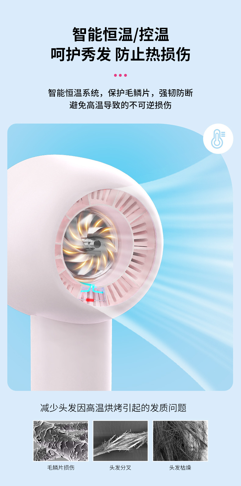 高速吹风机家用大风力负离子护发静音速干发廊t型无叶高速吹风筒详情13
